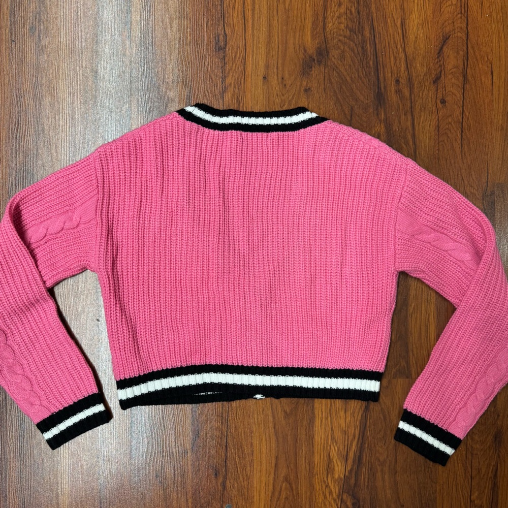 Playboy Cropped Cable Knit Varsity Cardigan Pink XS Y2K - Picture 2 of 6